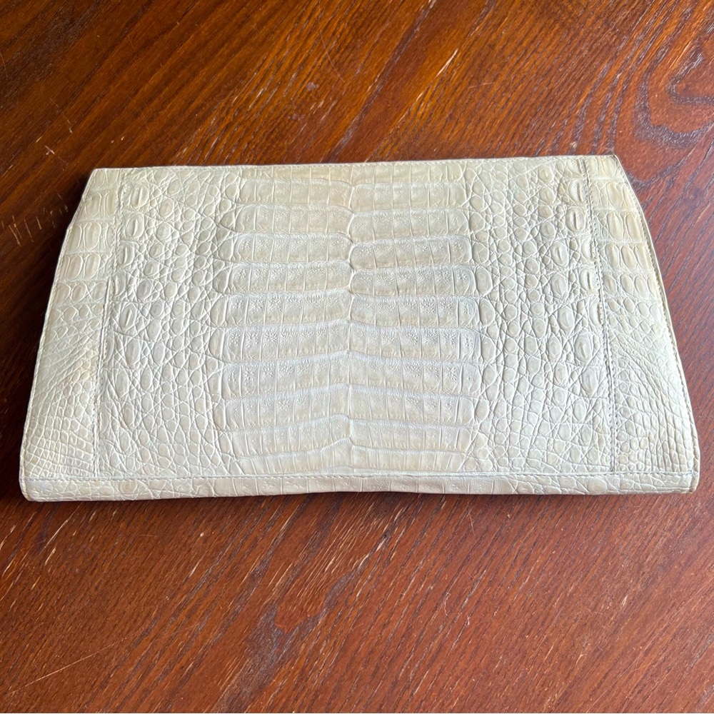 Nancy Gonzalez Cream Crocodile Slicer Clutch